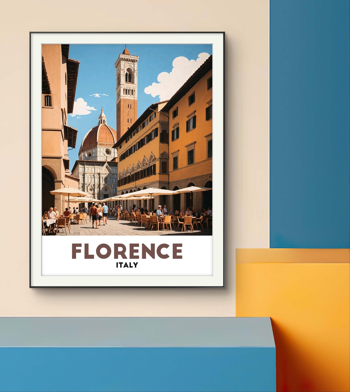 Florence Italy Duomo Cathedral Cafe Street Sunny Piazza Travel Poster - Image 2