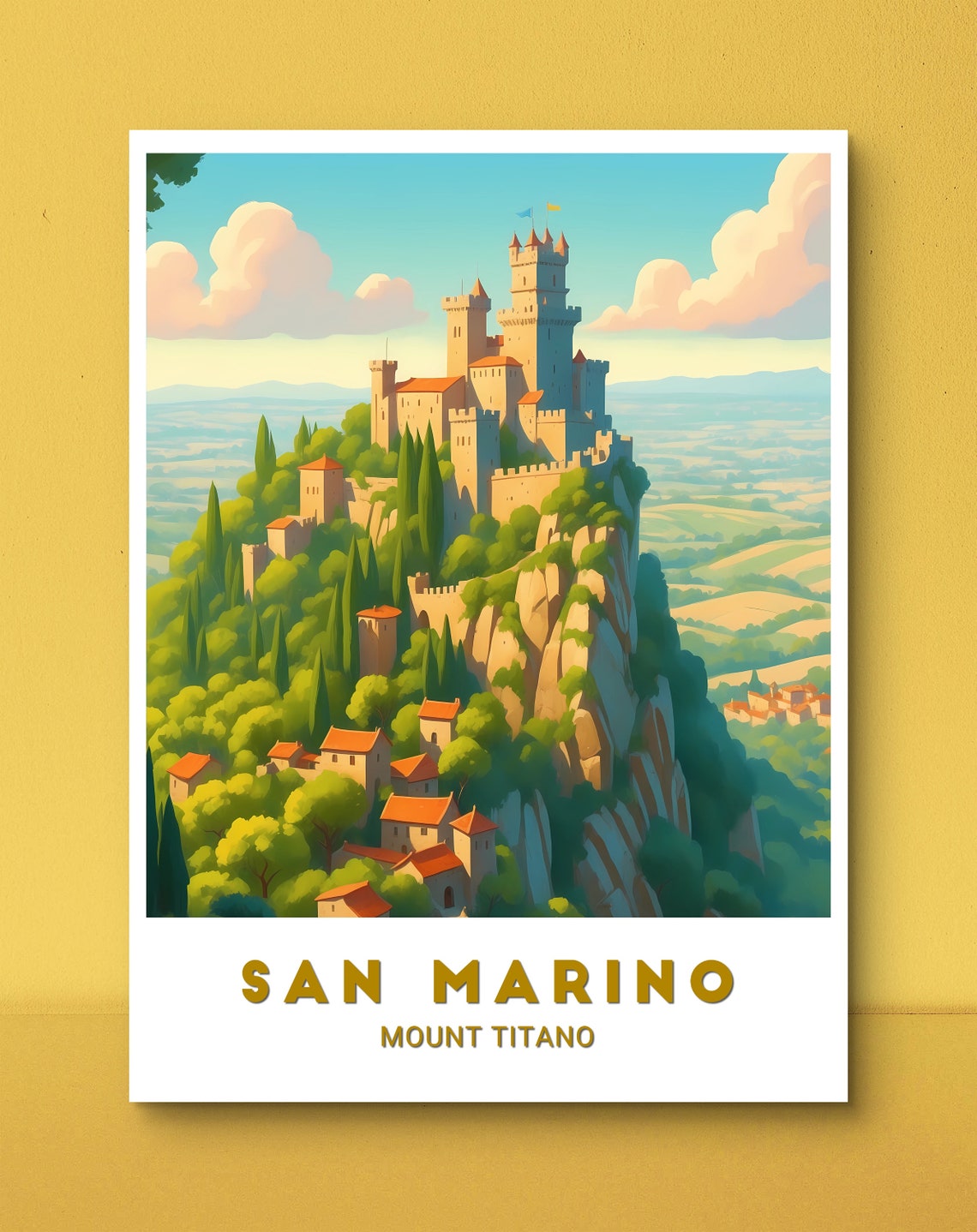 San Marino Mount Titano Medieval Hilltop Castle Travel Poster - Image 2