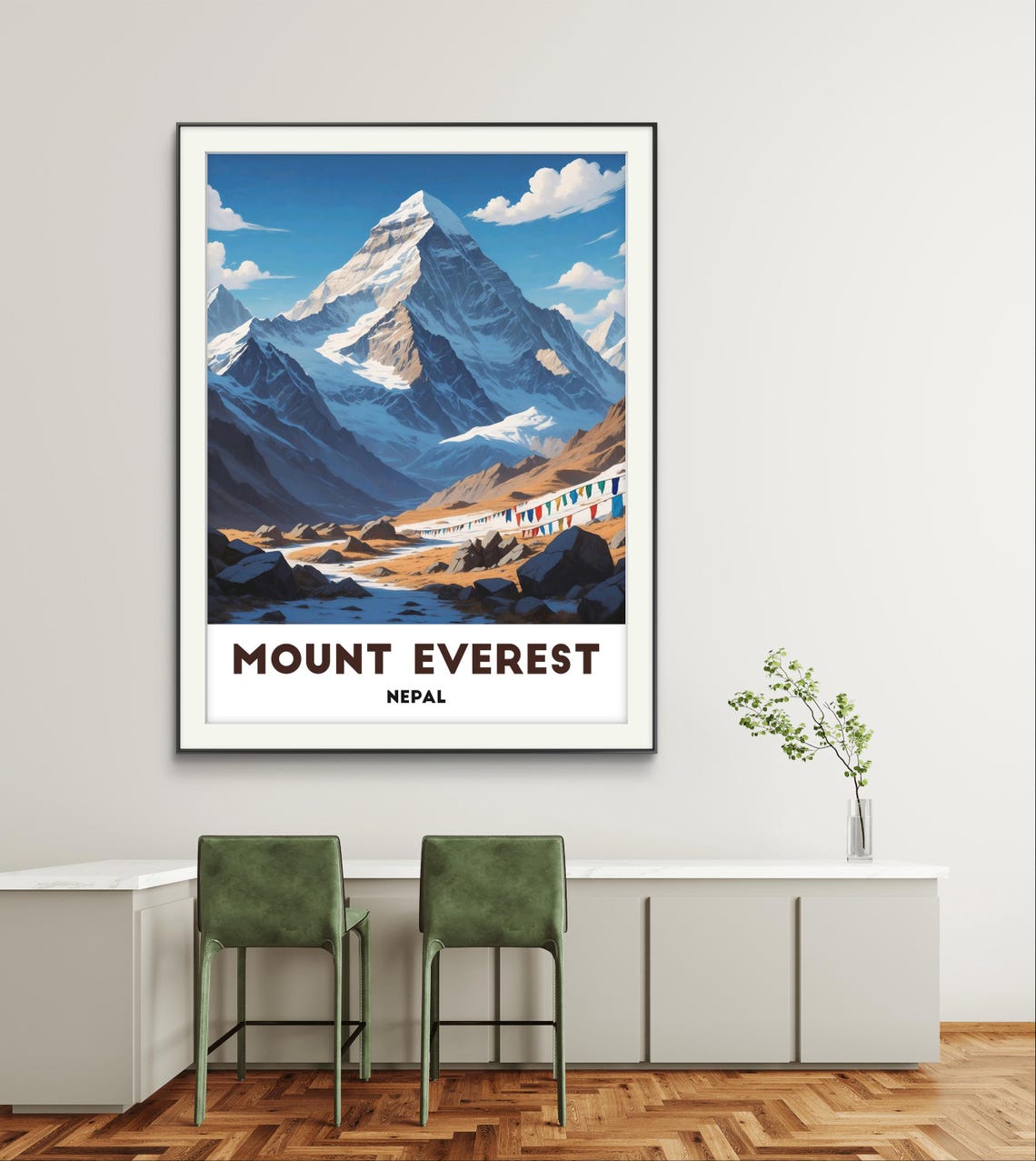 Mount Everest Nepal Snow Peak With Prayer Flags Himalayan View Poster - Image 2