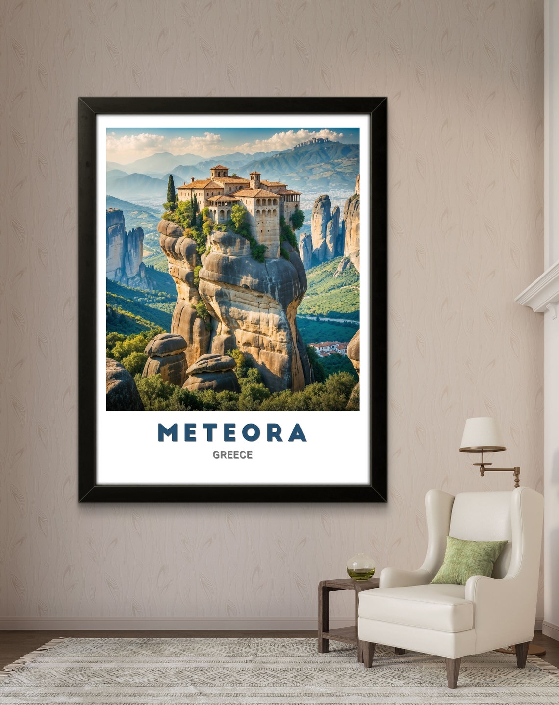 Meteora Monastery Cliff Rock Pillar Greece Photography Poster - Image 3