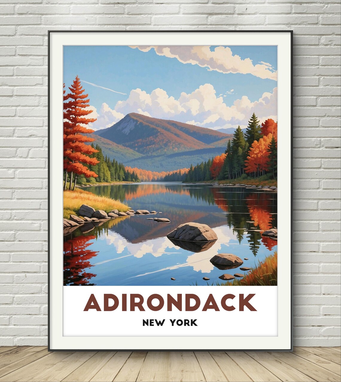 Adirondack Autumn Mountain Lake Reflection New York Travel Poster - Image 2