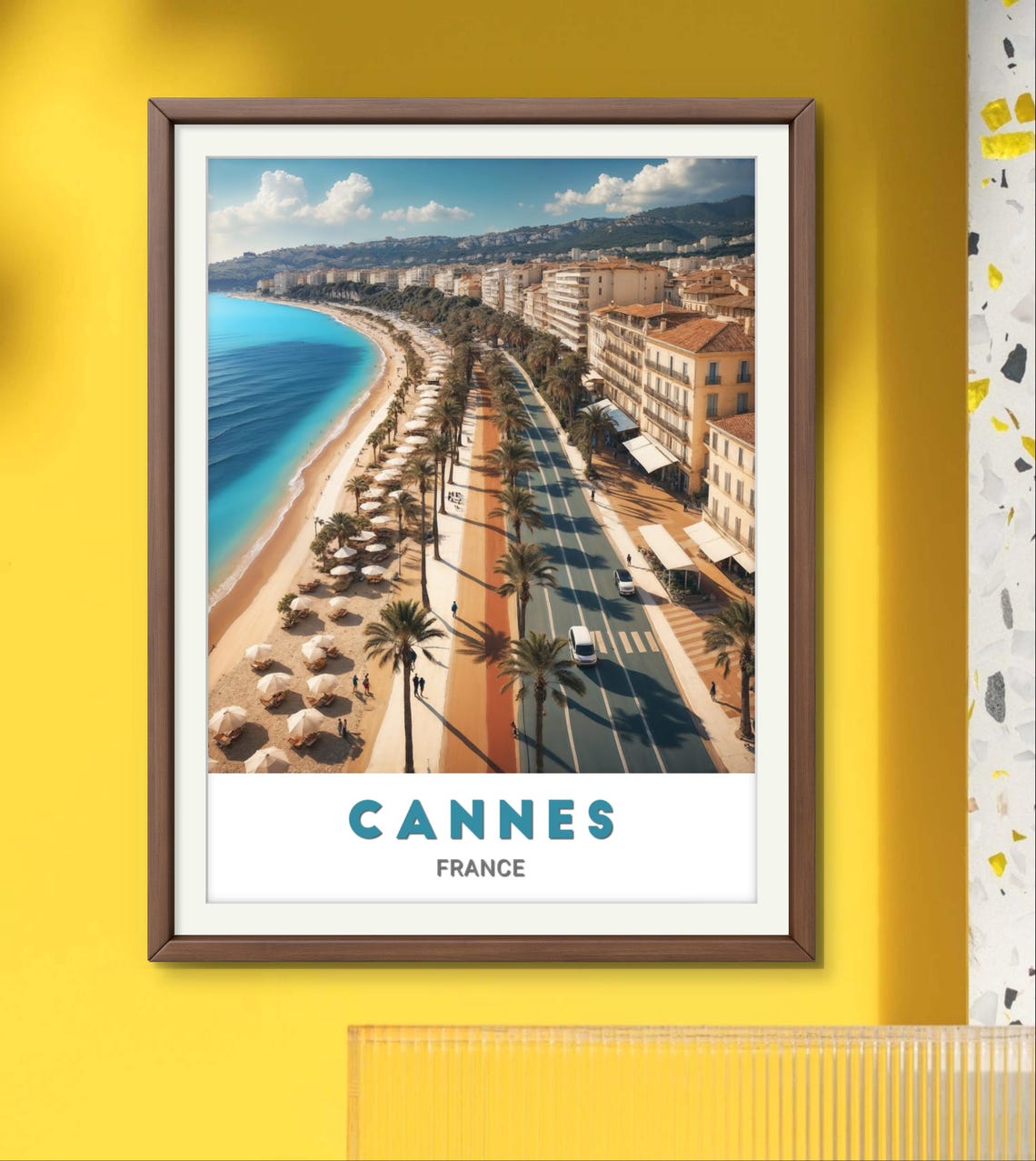 Cannes Sunny Palm Lined Beachfront Promenade France Travel Poster - Image 2