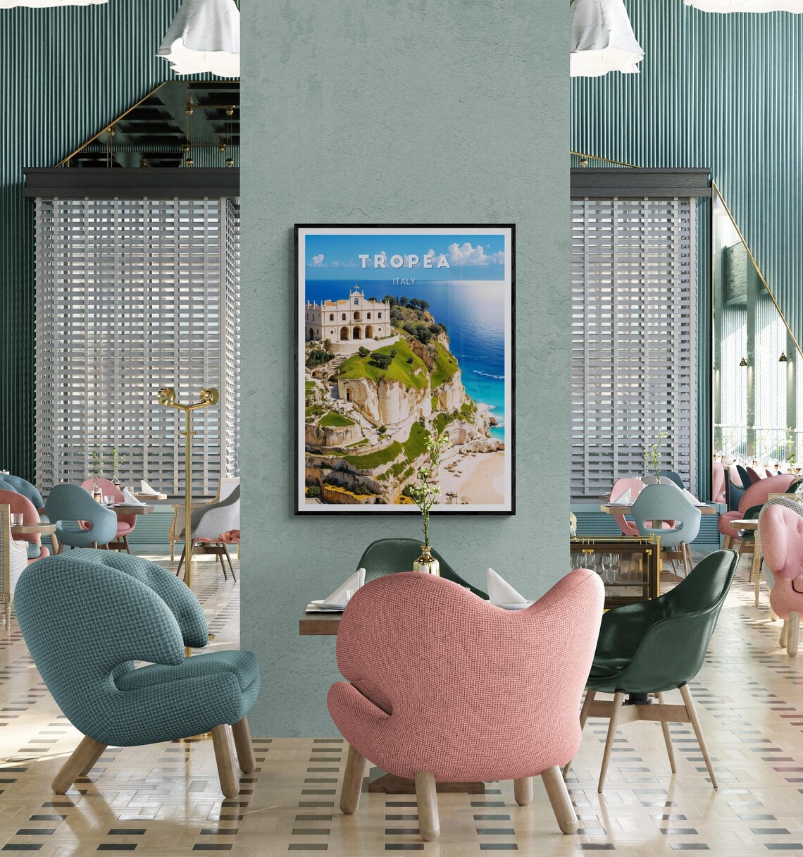 Tropea Italy Clifftop Sanctuary Over Blue Sea Coastline Poster - Image 2