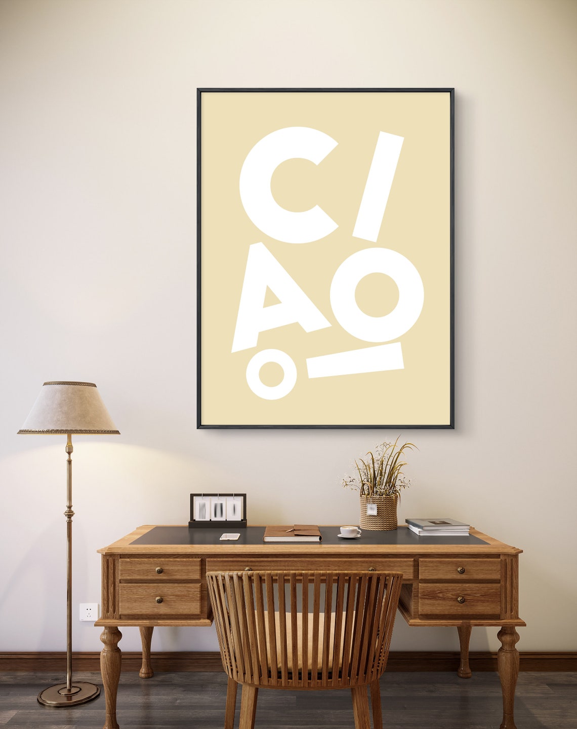Ciao Cream White Offset Letters Warm Minimalist Decor Poster - Image 2