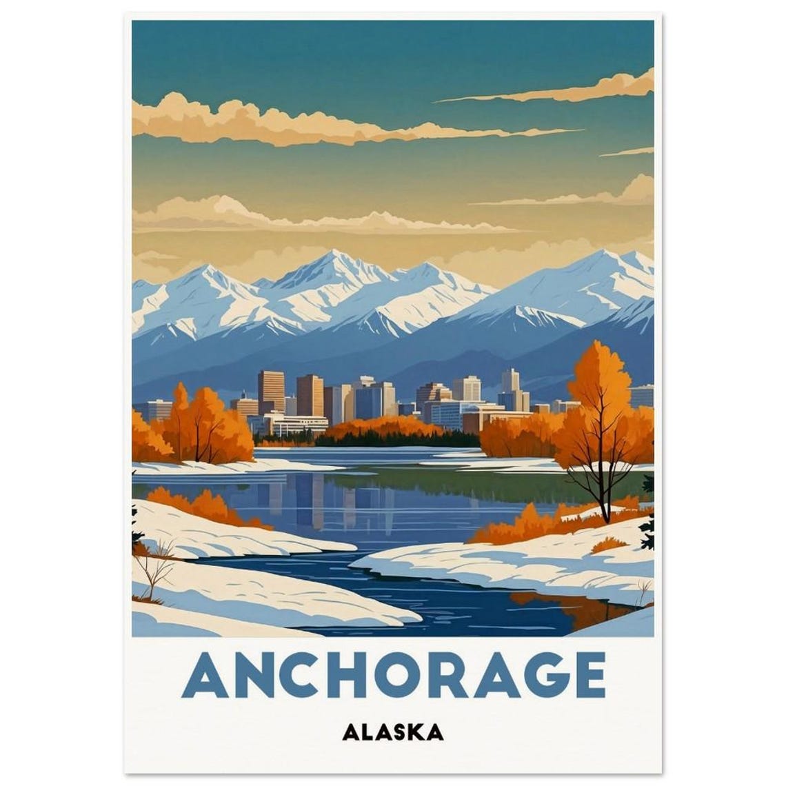 Anchorage Alaska Skyline With Snowy Mountain Backdrop Travel Poster - Image 3
