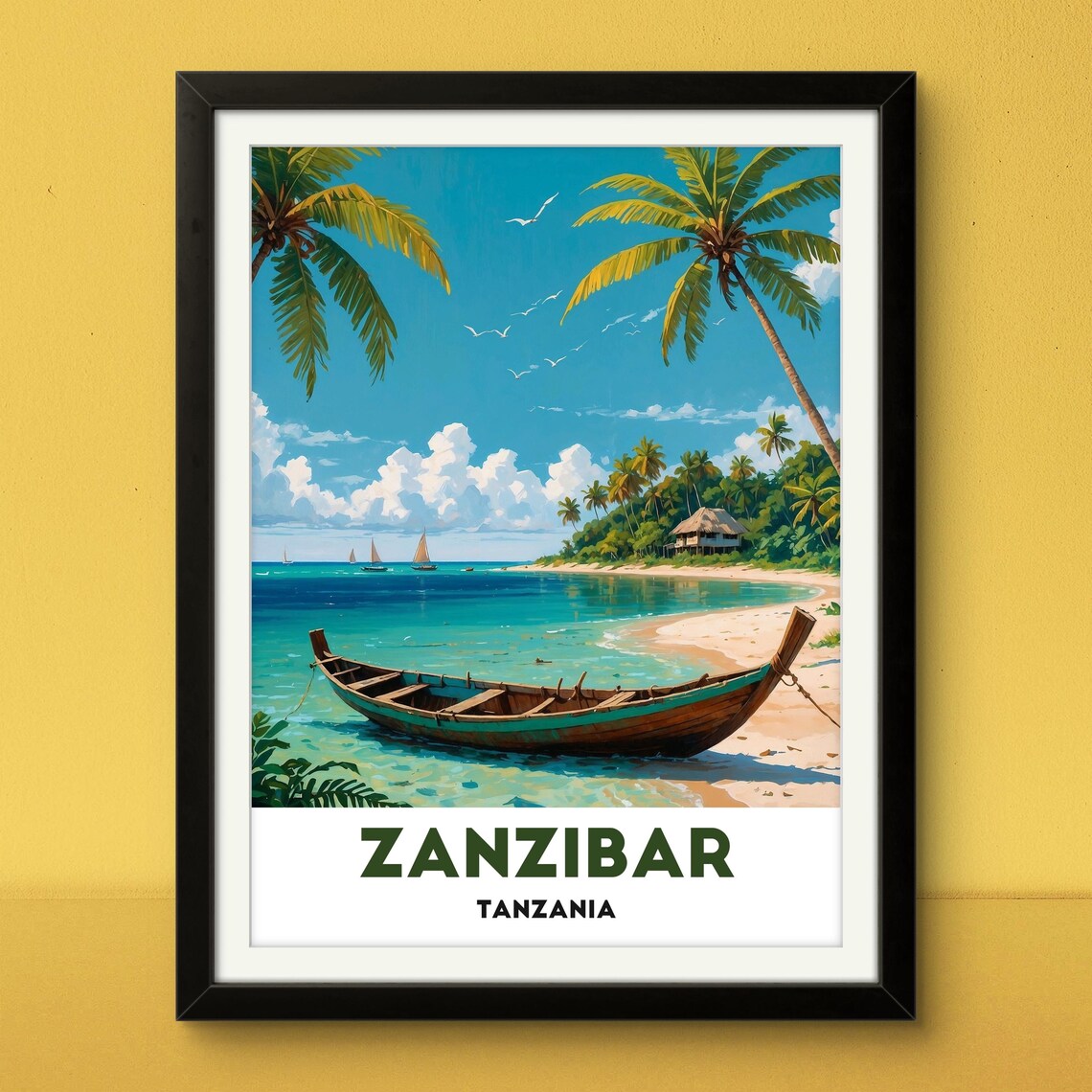 Zanzibar Tanzania Tropical Beach Palm Boat Paradise Travel Poster