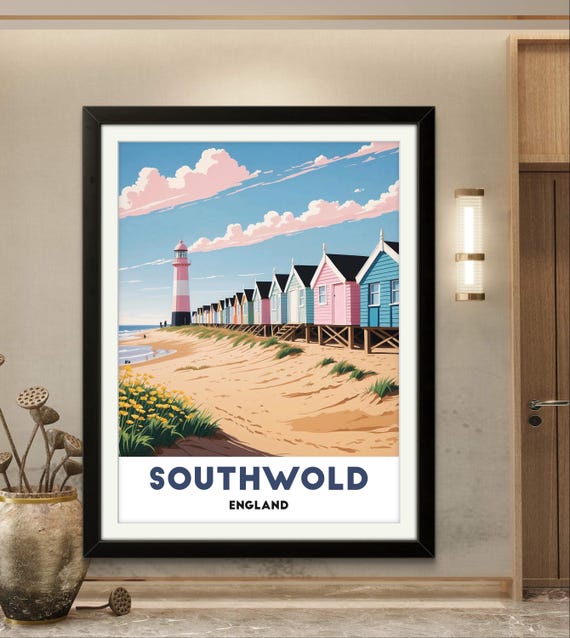 Southwold England Poster Stunning Coastal Beach Huts And Lighthouse Art Seaside Wall Dcor For Travel And Nature Lovers Uk Poster