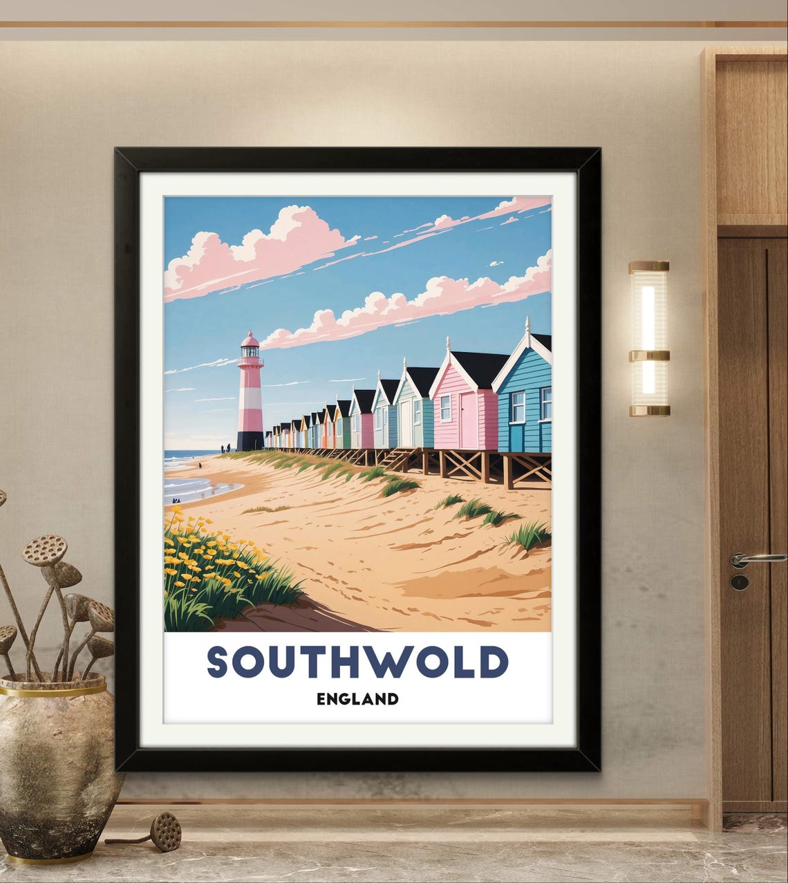 Southwold England Poster Stunning Coastal Beach Huts And Lighthouse Art Seaside Wall Dcor For Travel And Nature Lovers Uk Poster