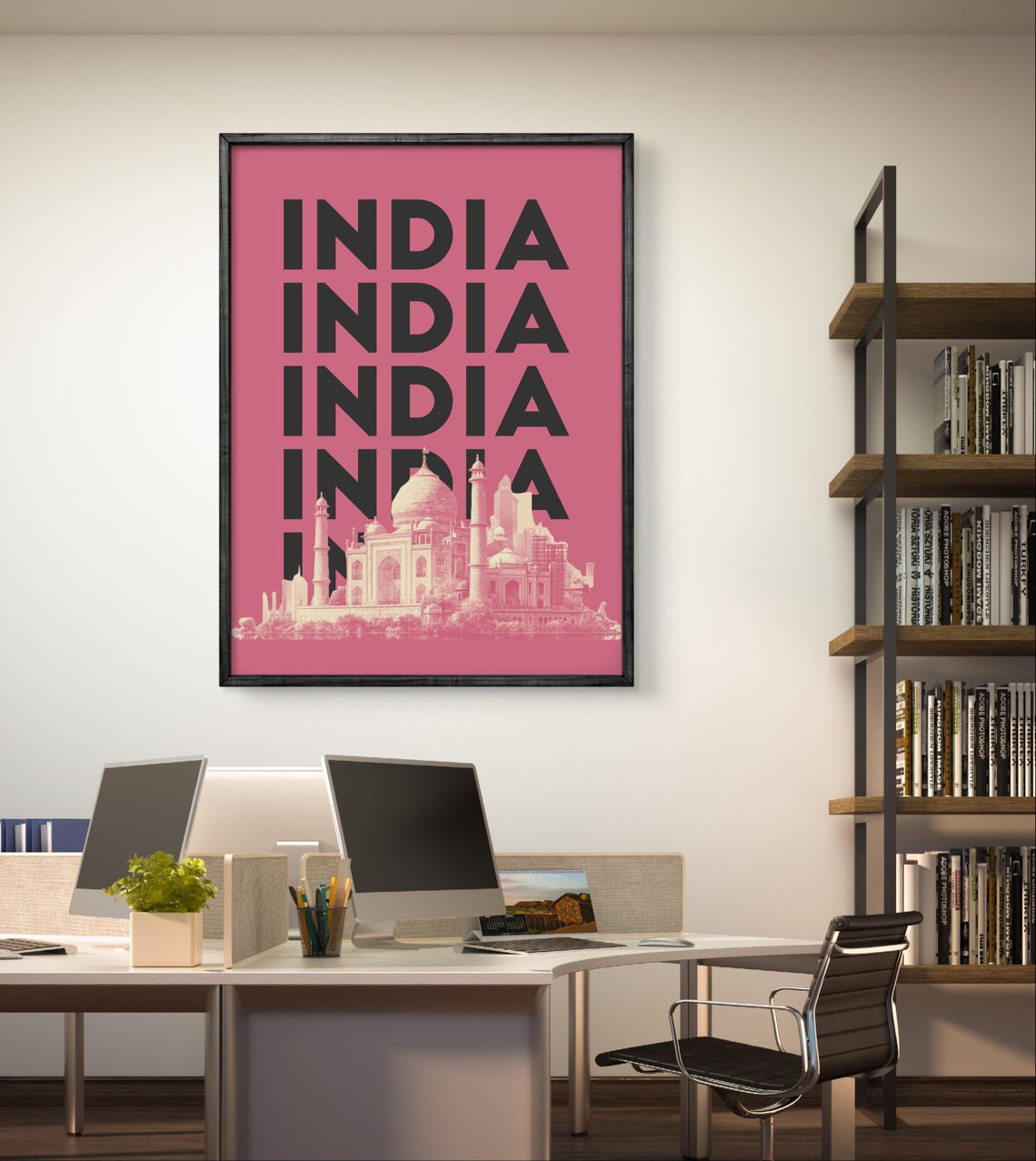India Taj Mahal Poster Modern Travel Art Print In Bold Pink Tones - Image 3