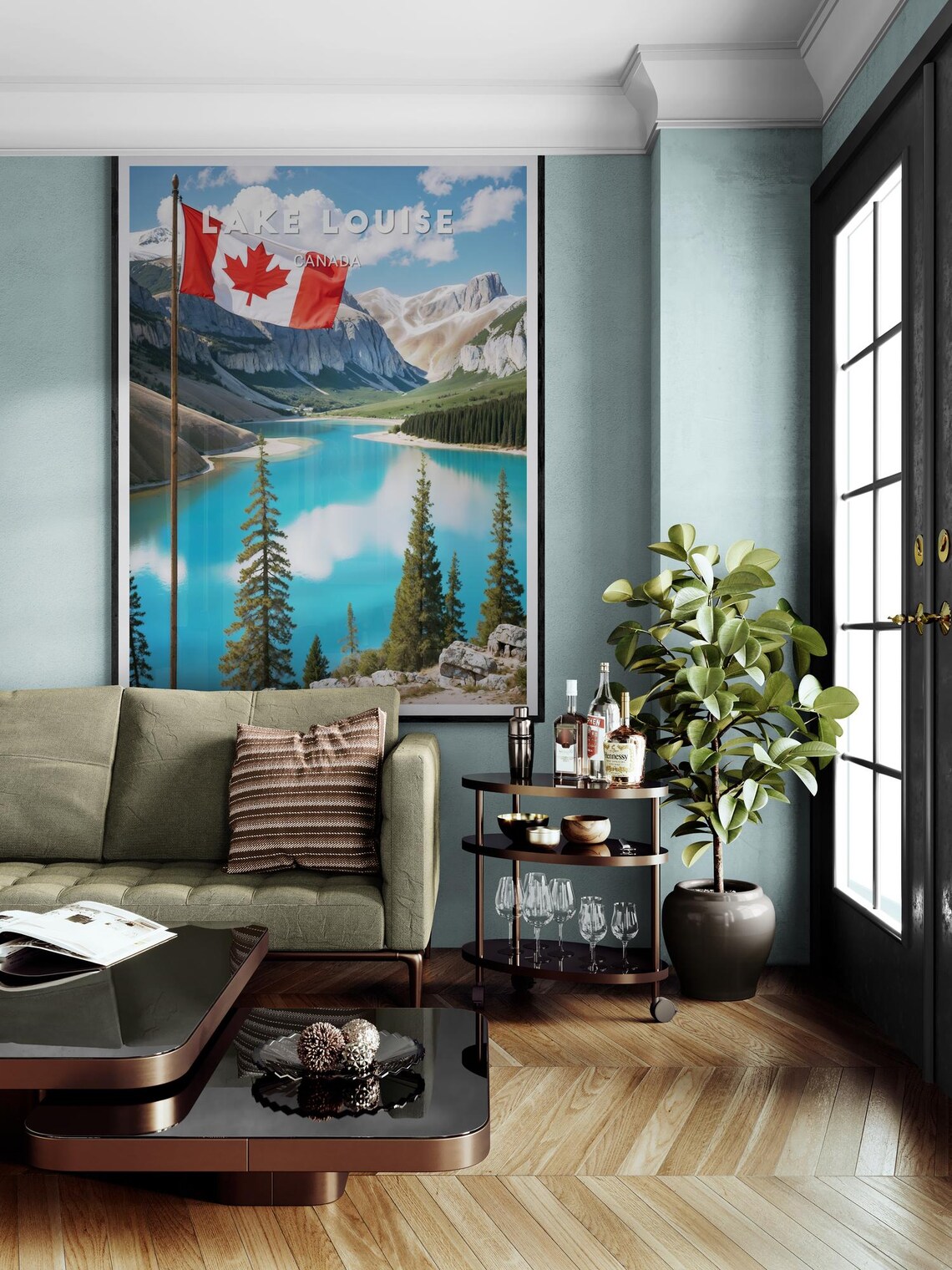 Lake Louise Canada Turquoise Lake Mountain Flag Travel Poster - Image 2