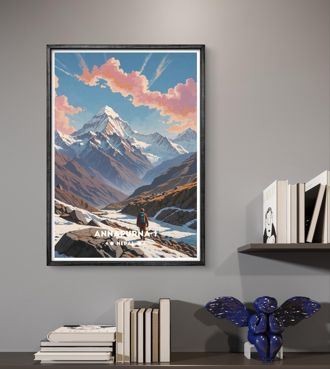 Annapurna I Nepal Lone Trekker Rocky Ridge Snow Peak Trail Poster - Image 3