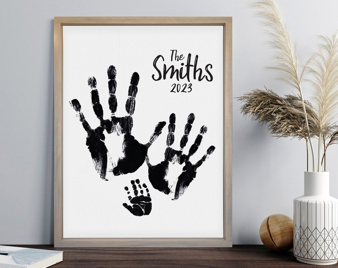 Custom Family Handprint Portrait Art Personalized With Name And Year Print