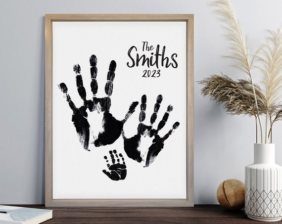 Custom Family Handprint Portrait Art Personalized With Name And Year Print