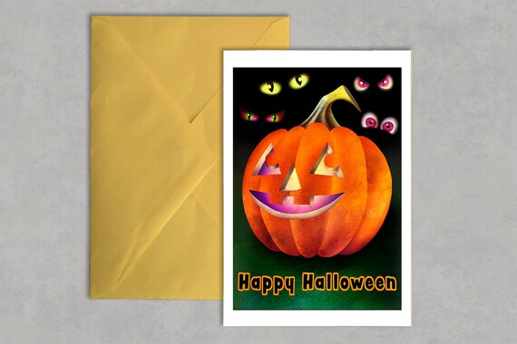 Happy Halloween Grinning Jack O Lantern with Spooky Eyes Card Poster