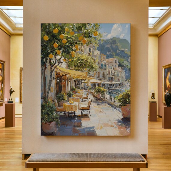 Amalfi Coast Lemon Tree Cafe Terrace Seaside Painting Poster