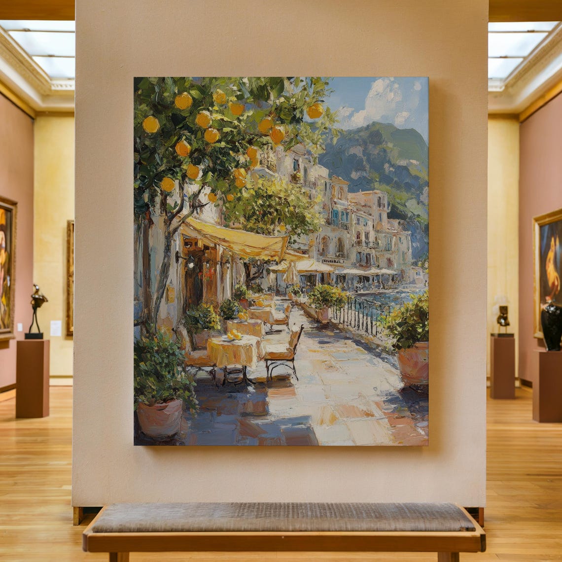 Amalfi Coast Lemon Tree Cafe Terrace Seaside Painting Poster