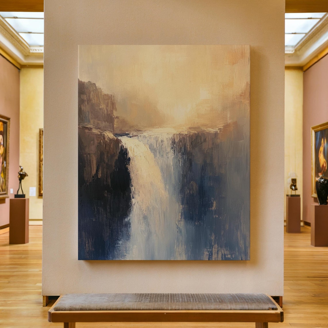 Waterfall Print Landscape Painting Waterfall Wall Art Impressionist Landscape Art Rustic Farmhouse Decor Abstract River Art