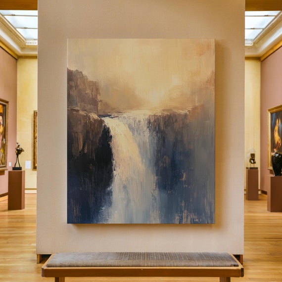 Waterfall Print Landscape Painting Waterfall Wall Art Impressionist Landscape Art Rustic Farmhouse Decor Abstract River Art