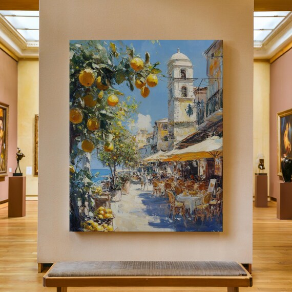 Amalfi Coast Lemon Tree Seaside Cafe Italian Oil Painting Poster