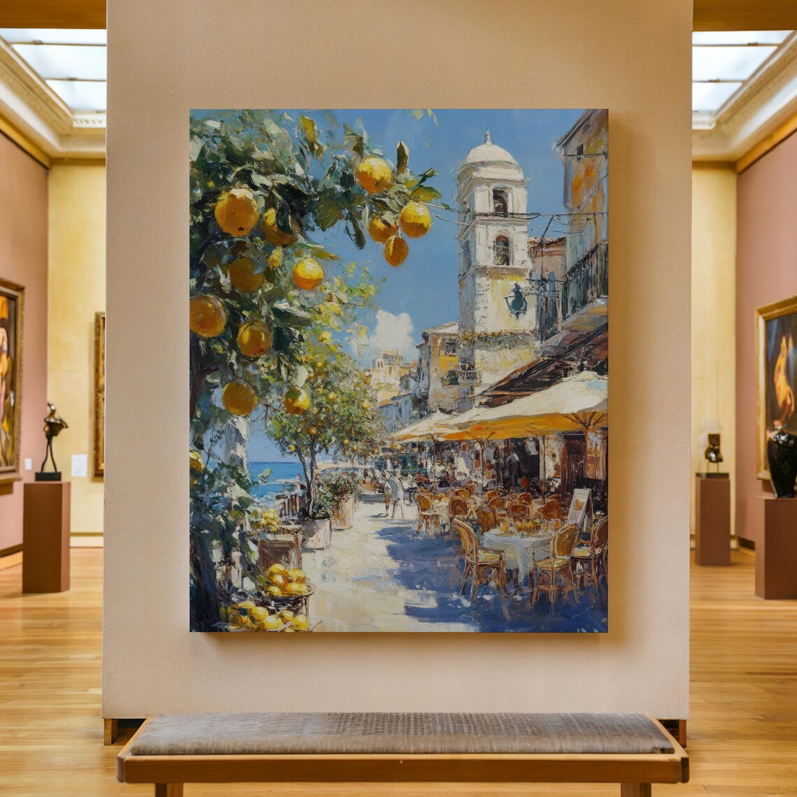 Amalfi Coast Lemon Tree Seaside Cafe Italian Oil Painting Poster