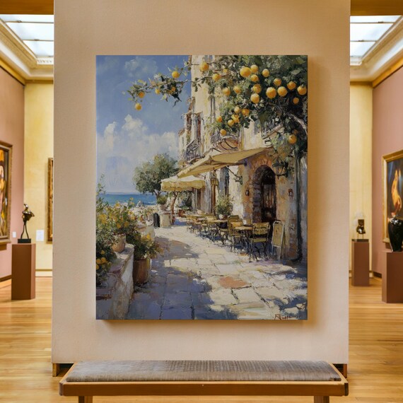 Amalfi Lemon Grove Shaded Cafe Street Painting Art Decor Poster