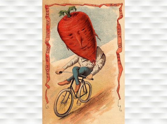 Vegetable People Beet Riding A Bicycle Vintage Poster