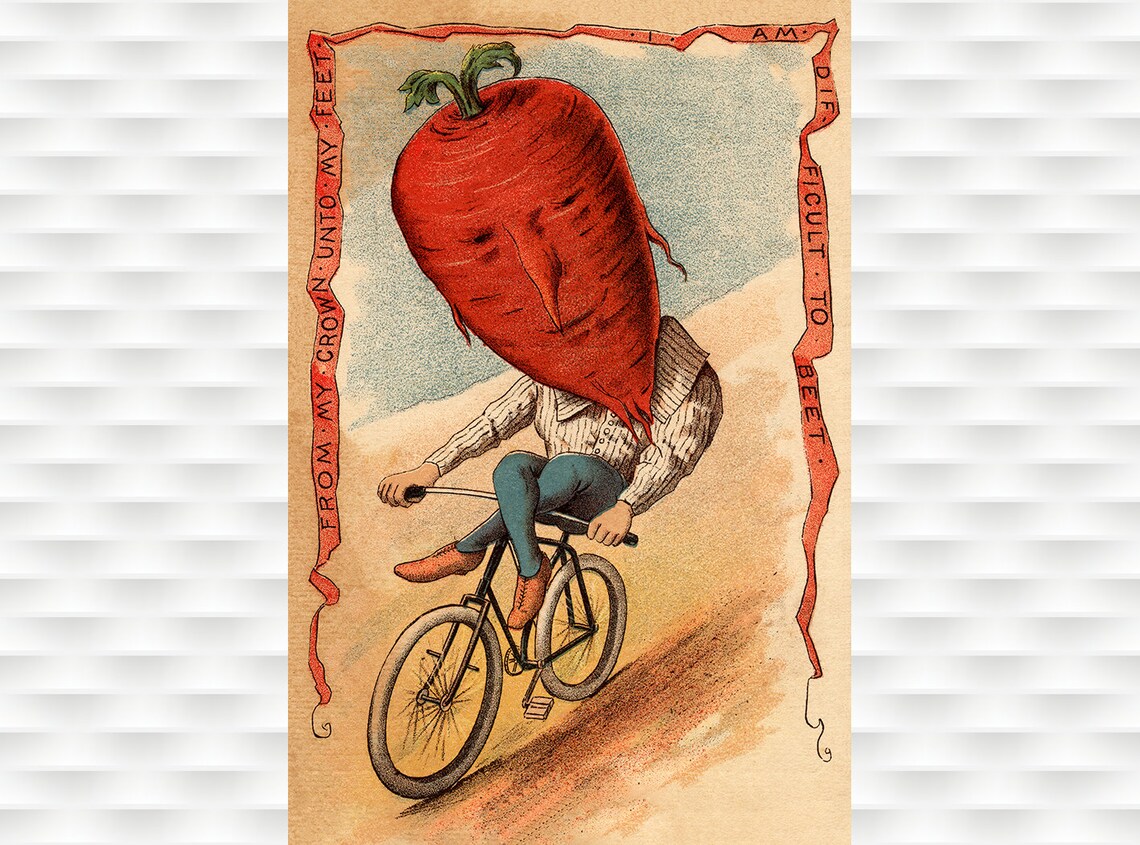 Vegetable People Beet Riding A Bicycle Vintage Poster
