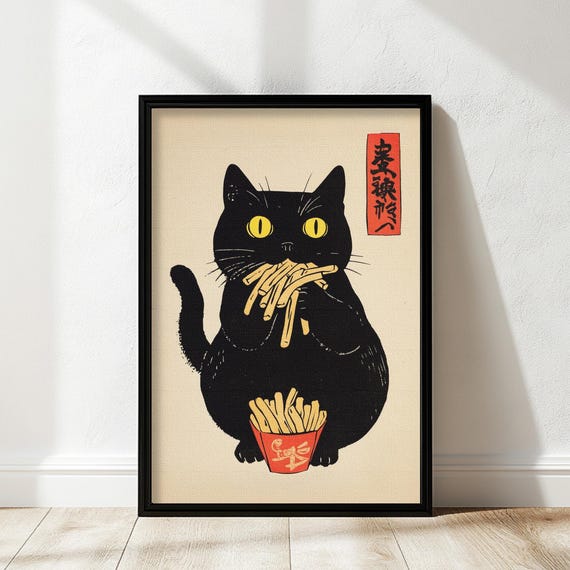 Vintage Cat Poster, Japanese-Inspired Kitchen Decor