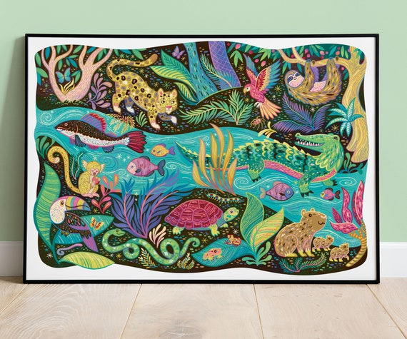 Amazon Rainforest Animals Art Print, Nursery Decor