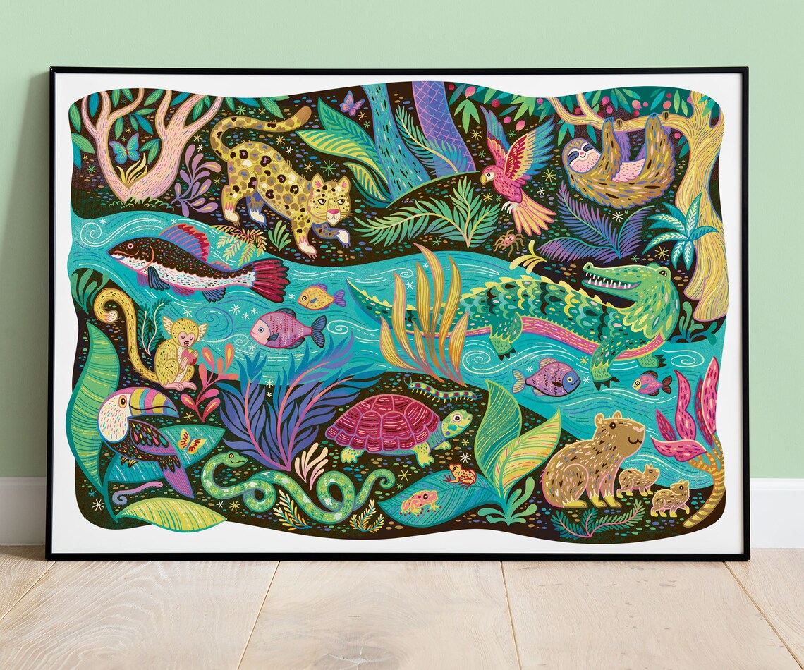 Amazon Rainforest Animals Art Print, Nursery Decor