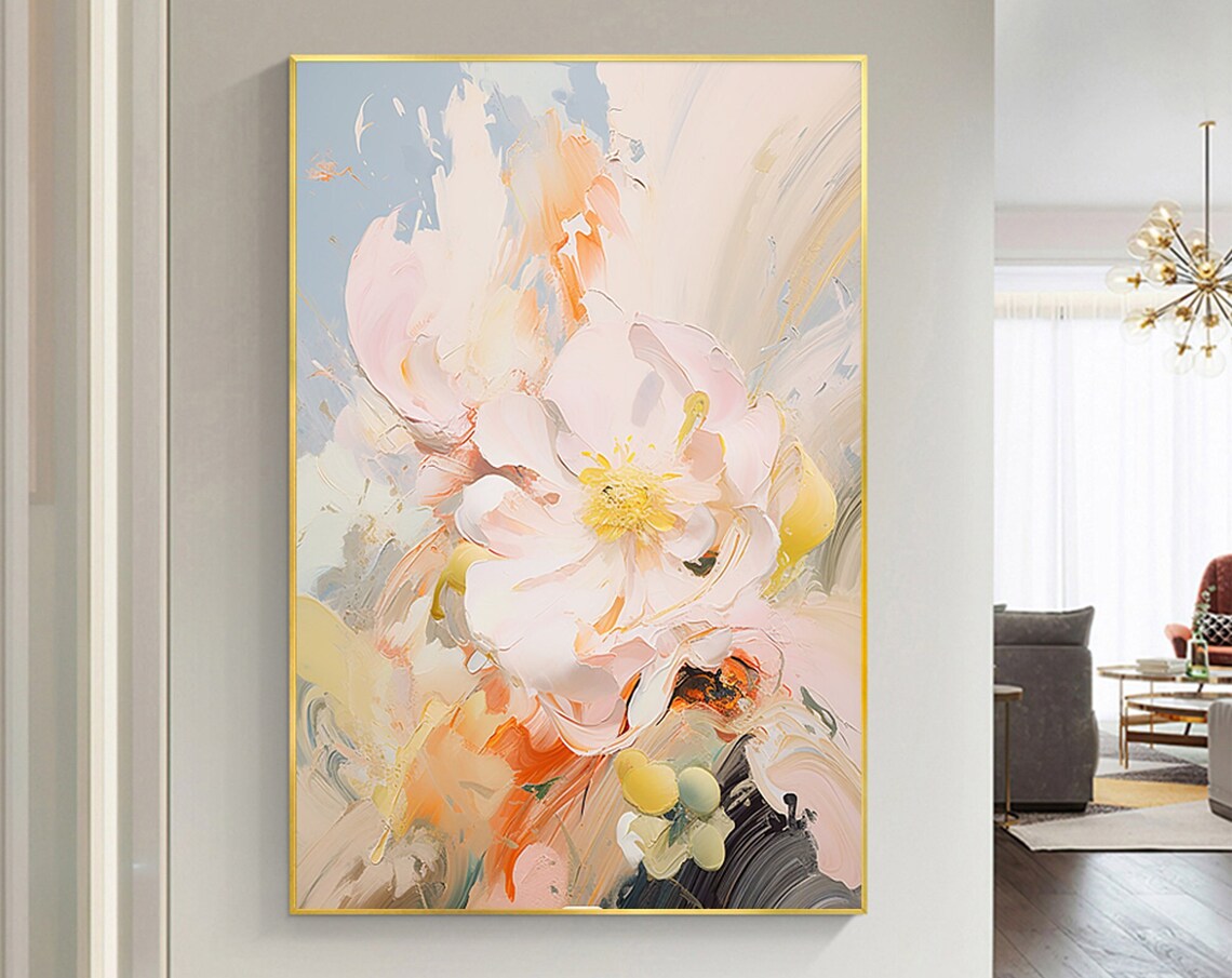 Minimalist Pink Flower Oil Painting, Modern Wall Art Print - Image 4
