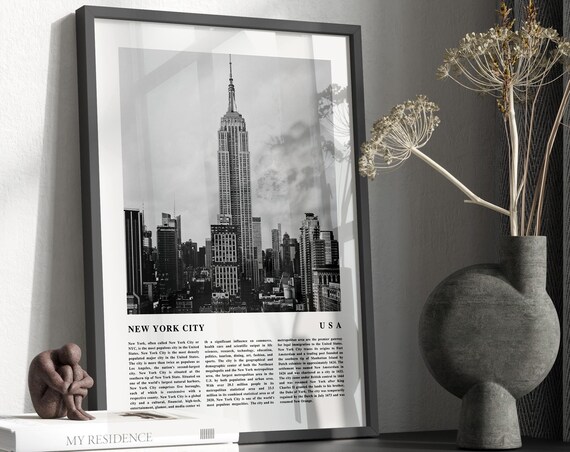 Black White New York Print Framed Wall Art Travel Poster Usa Wall Art Nyc Black White Poster Architecture Prints