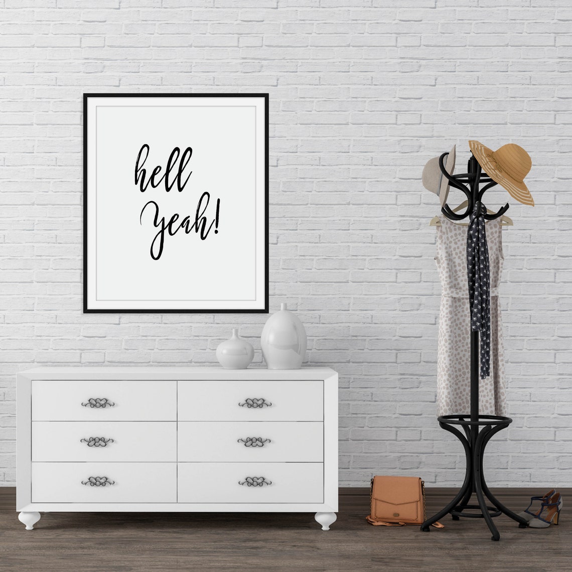 Hell Yeah Hand Lettered Calligraphy Inspirational Quote Poster