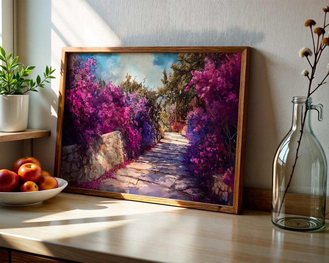 Bougainvillea Stone Path Mediterranean Garden Travel Scene Poster - Image 2
