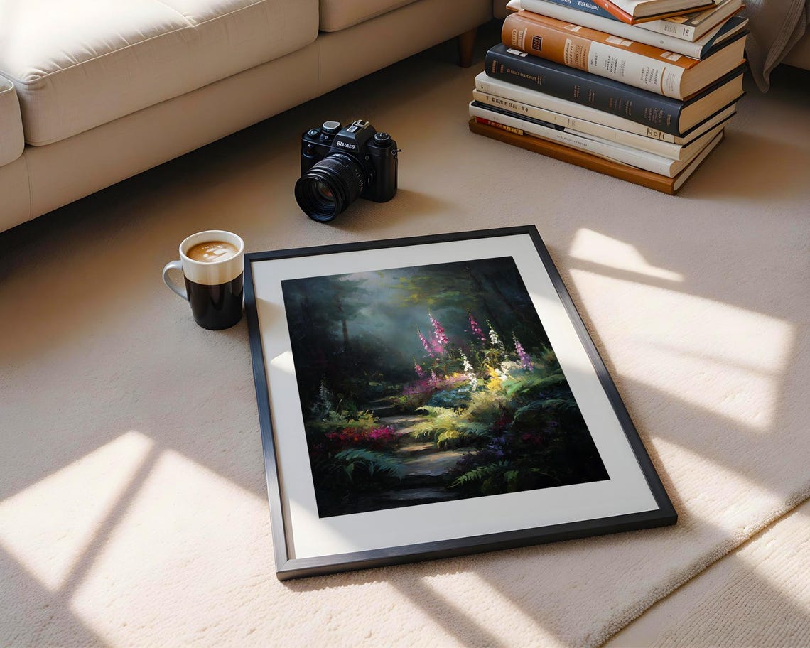 Enchanted Forest Path Glowing Foxglove Flowers Dark Oil Poster - Image 5