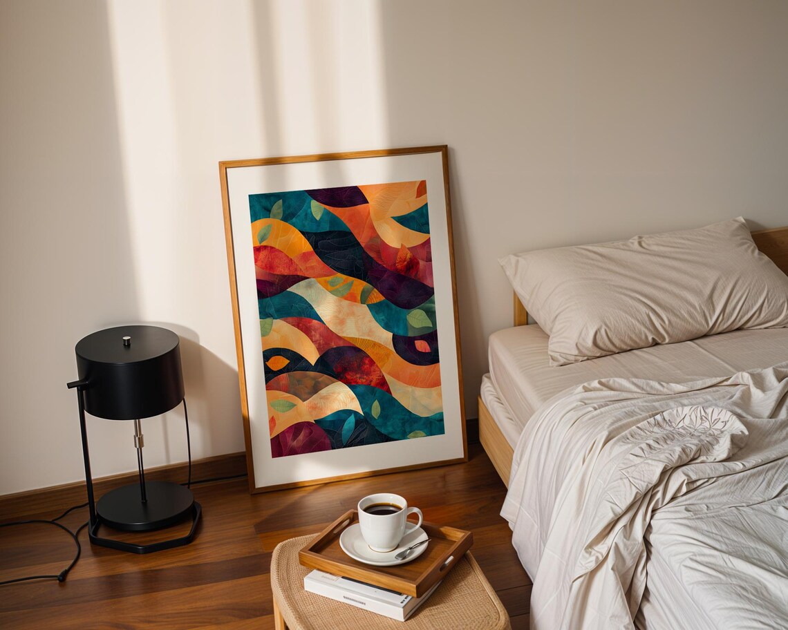 Colorful Organic Waves Teal Orange Abstract Modern Art Print - Image 2