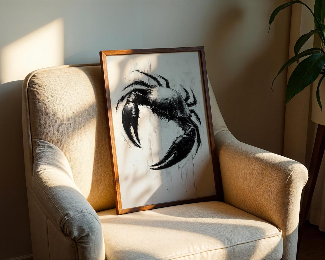 Dramatic Black Crab Bold Ink Illustration Minimalist Art Poster - Image 2