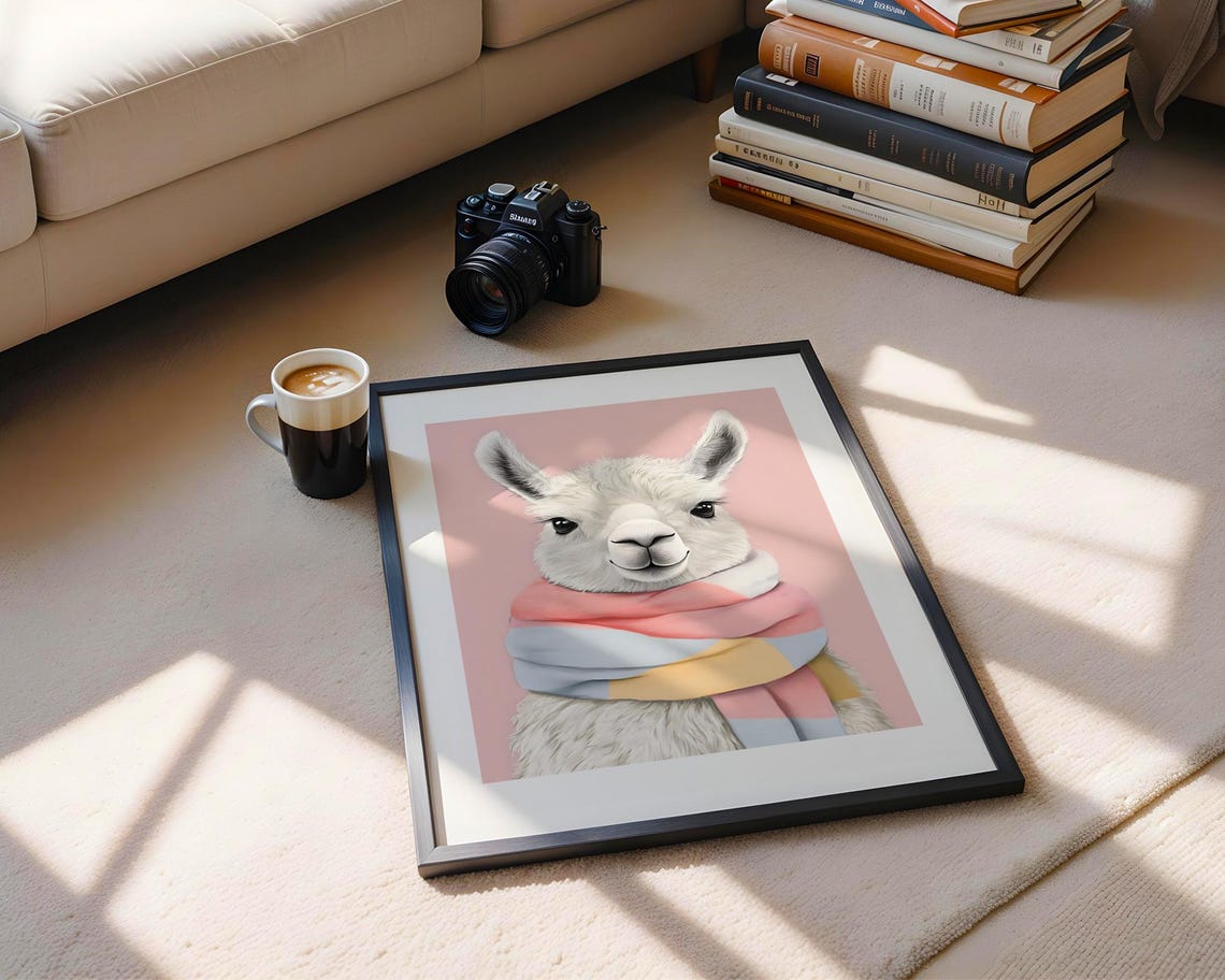 Cute Llama Scarf Animal Art Print Trendy Wall Room Decor Prints Poster Nursery Gift - Image 4