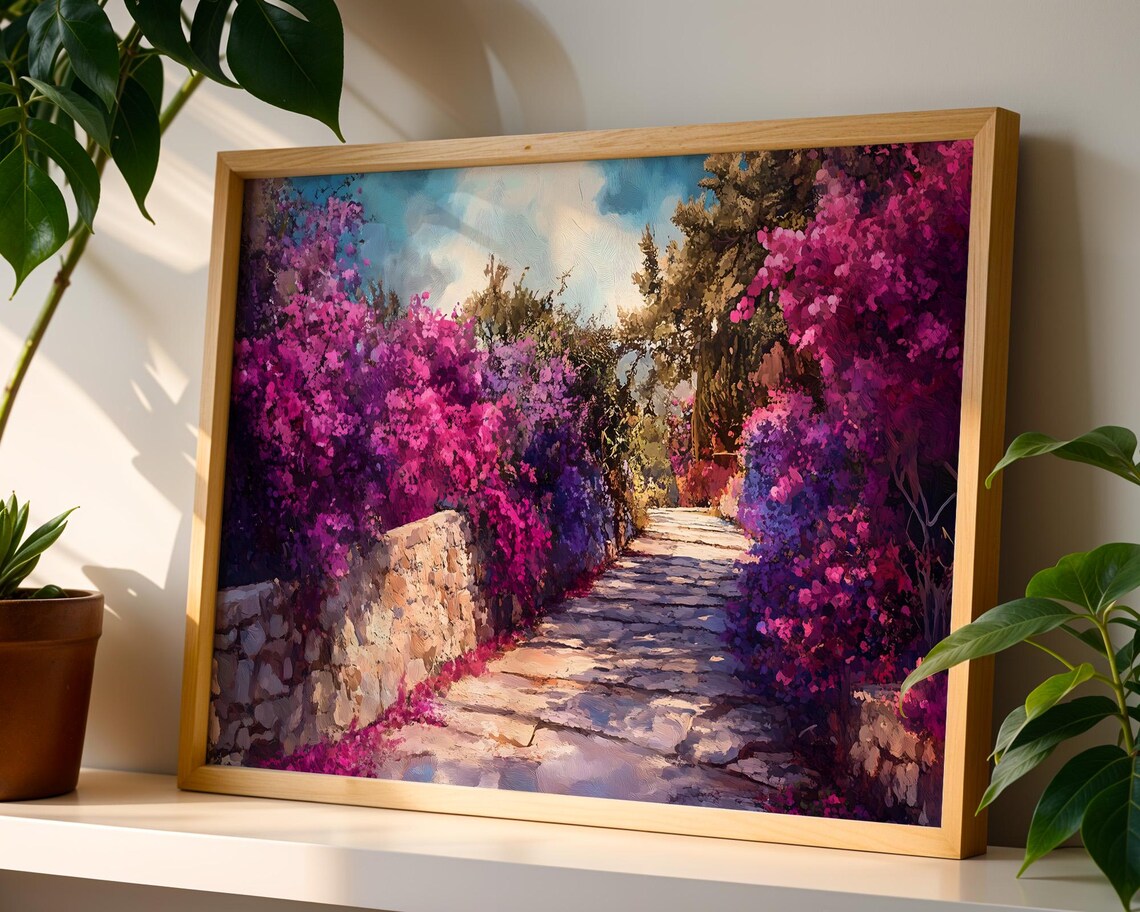 Bougainvillea Stone Path Mediterranean Garden Travel Scene Poster - Image 4