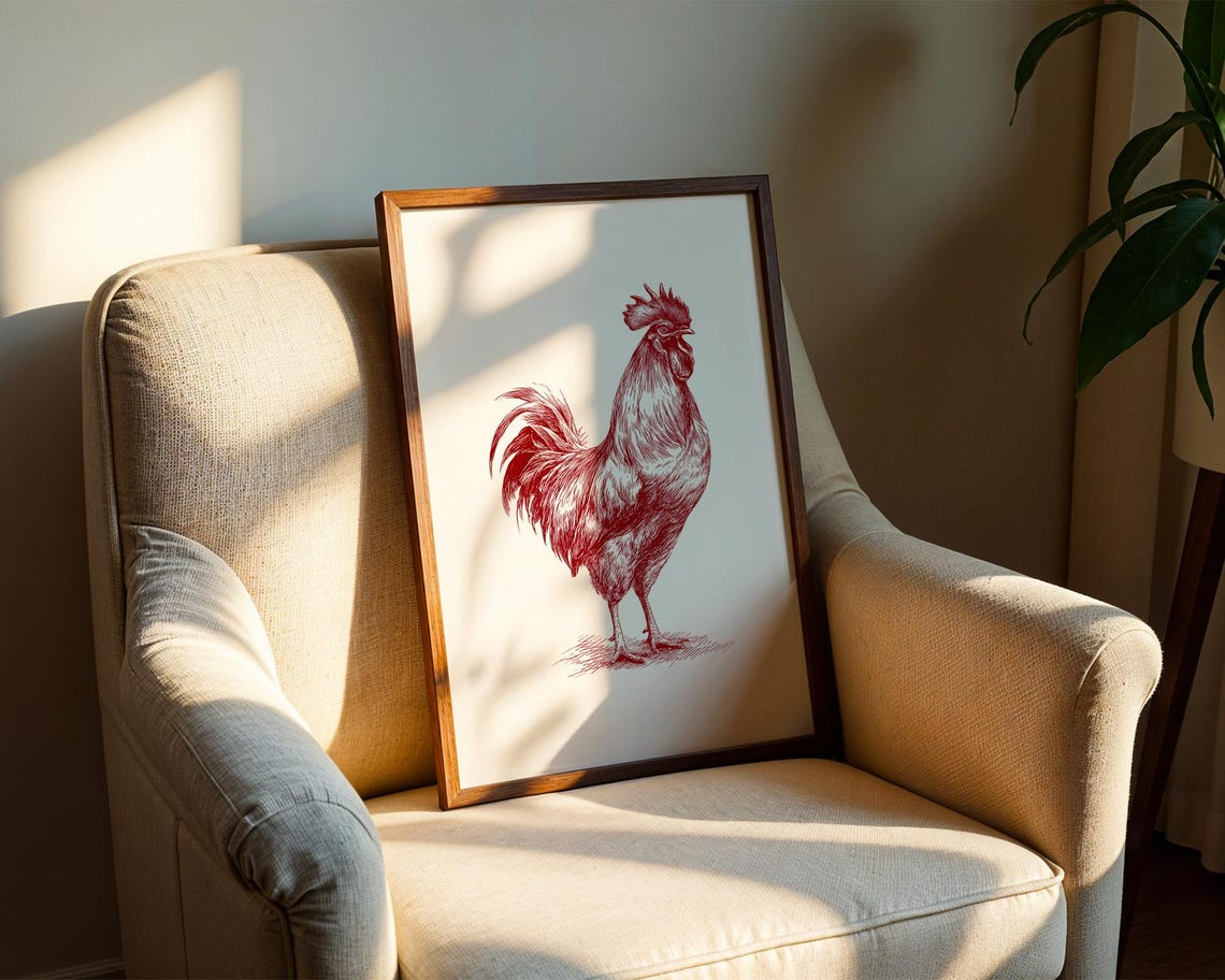 Proud Red Rooster Vintage Engraving Farm Bird Illustration Poster - Image 2