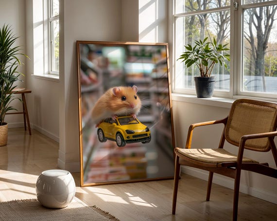 Cute Hamster Driving Toy Car Store Aisle Print Trendy Wall Art Room Decor Prints Poster