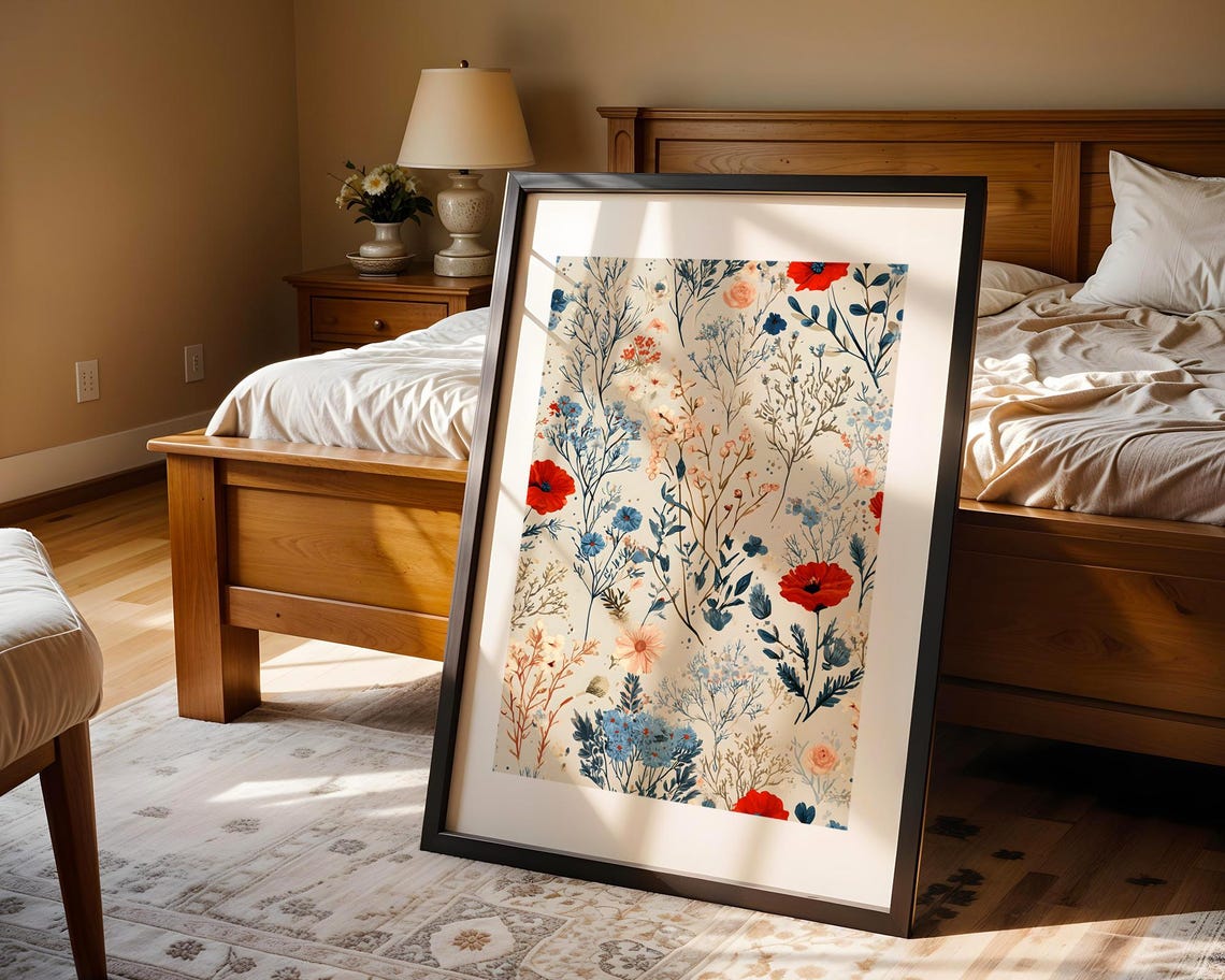 Red Poppy Botanical Pattern Vintage Floral Flower Art Poster - Image 4
