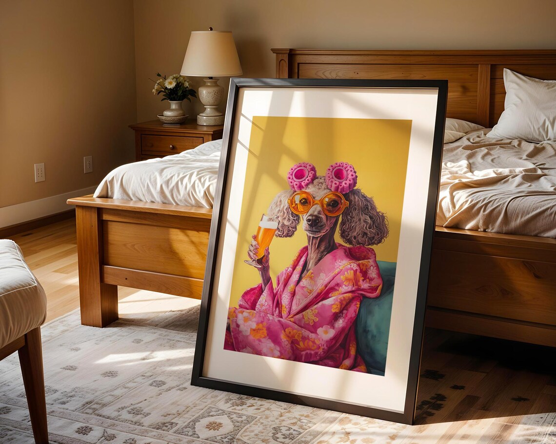 Poodle Spa Day Pink Robe Sunglasses Funny Pampered Dog Art Poster - Image 4