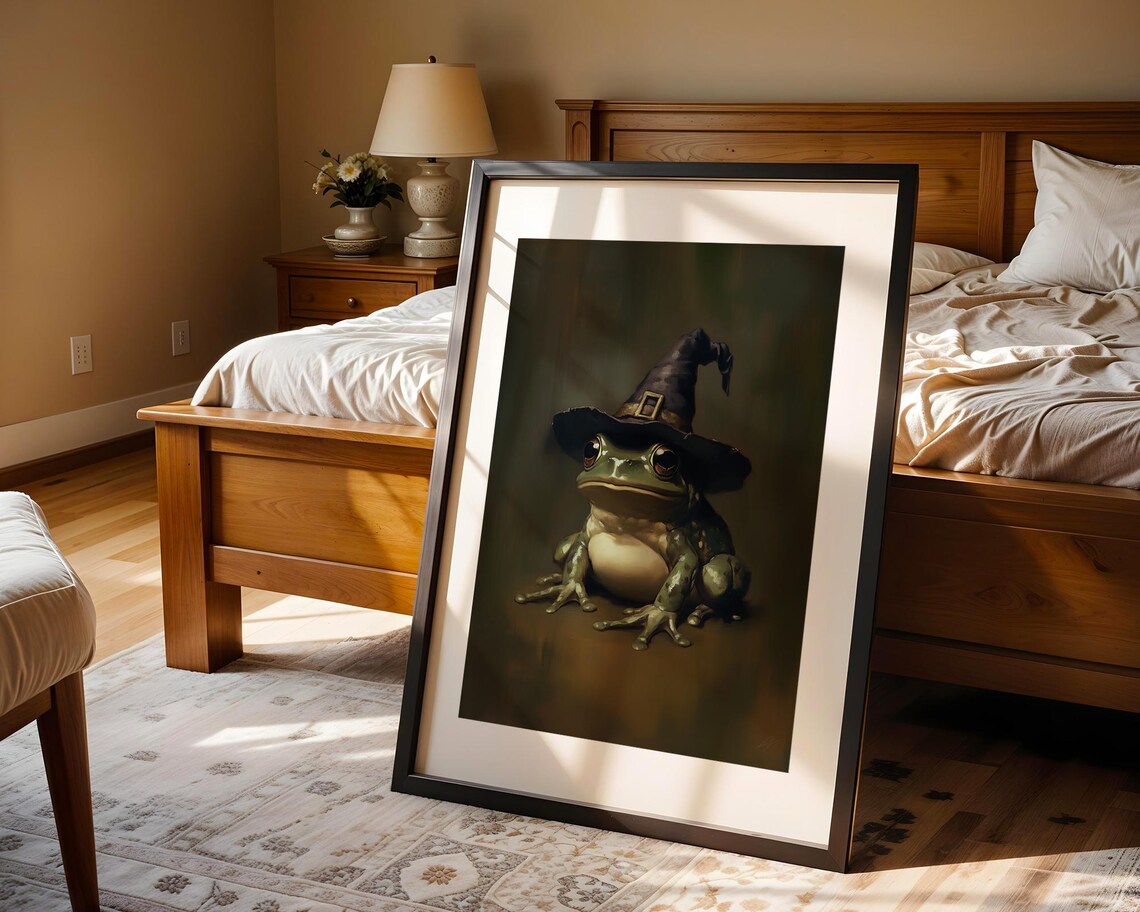 Cute Frog Witch Hat Spooky Halloween Whimsical Dark Art Print - Image 4