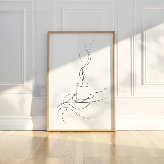 Abstract Minimalist Candle Line Art Pencil Sketch Drawing Painting Trendy Poster Wall Print Modern Home Decor