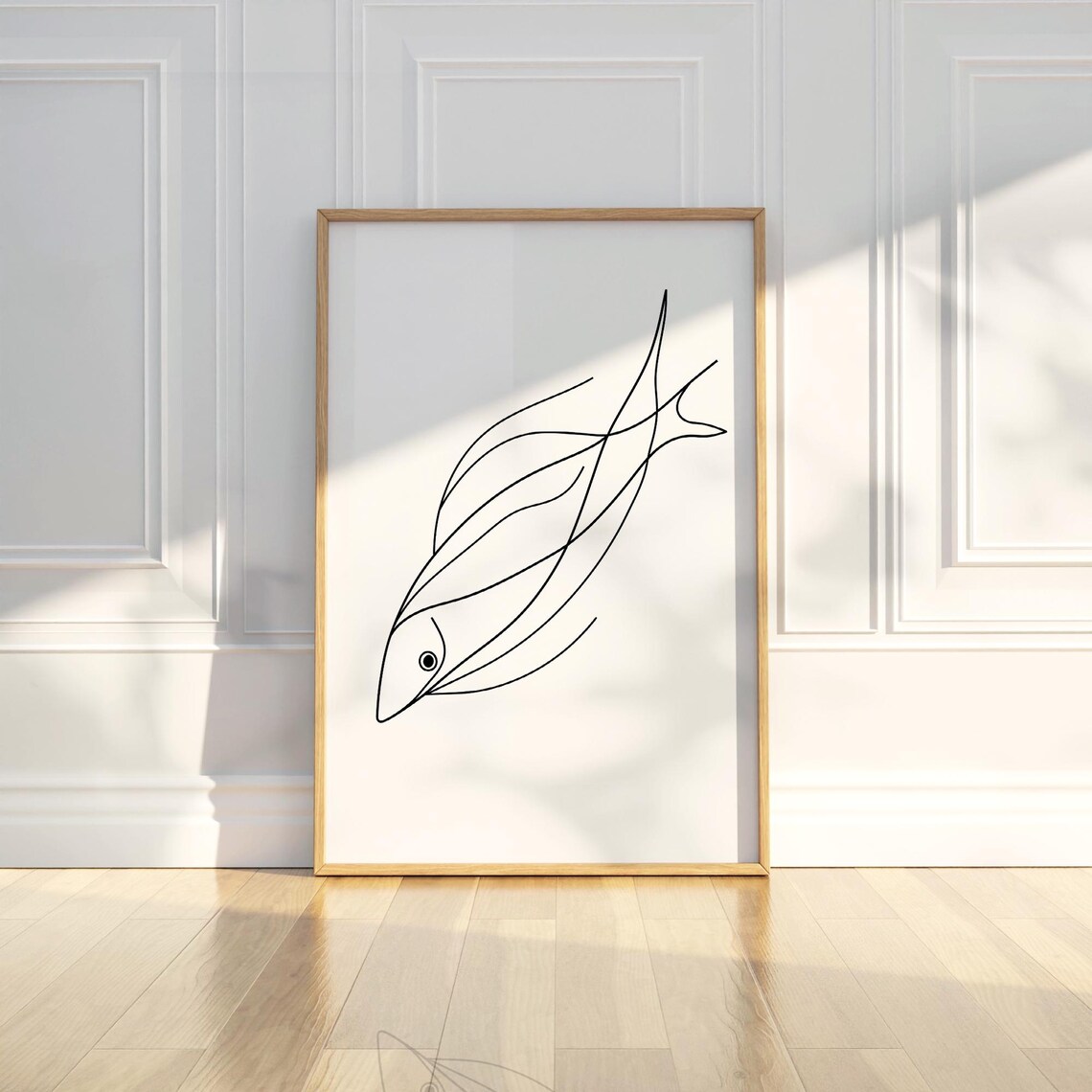 Graceful Minimalist Fish Line Art Continuous Ocean Sketch Poster