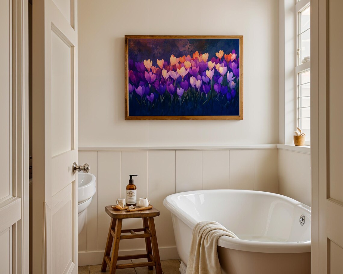 Vibrant Crocus Bloom Field Purple And Orange Moody Floral Poster - Image 4