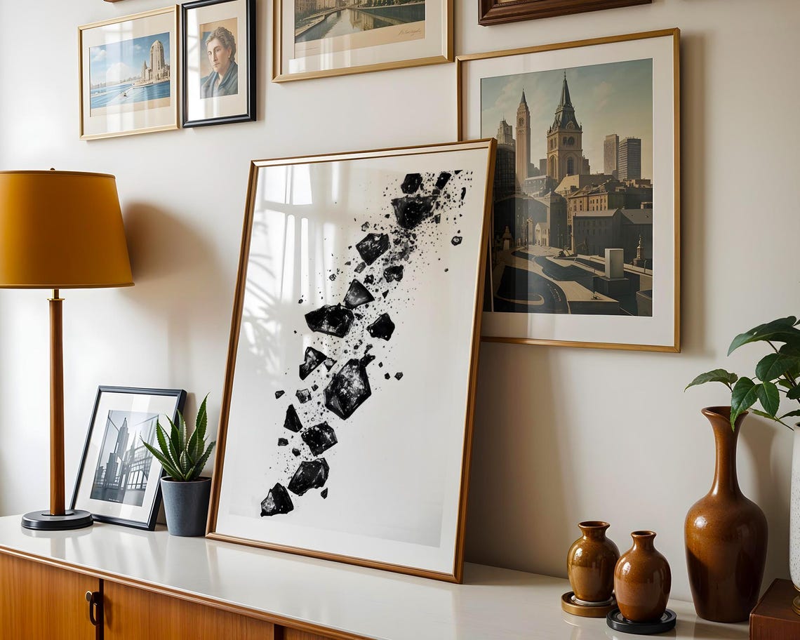 Striking Shattered Black Rock Fragments Abstract Ink Art Poster - Image 6