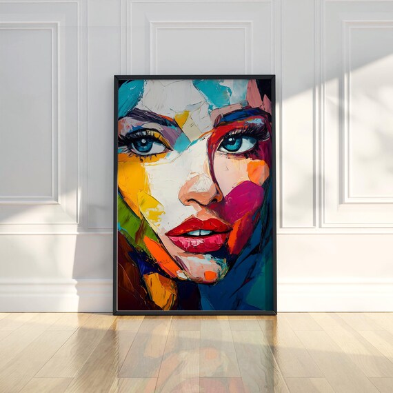 Colorful Abstract Woman Face Textured Oil Painting Portrait Poster