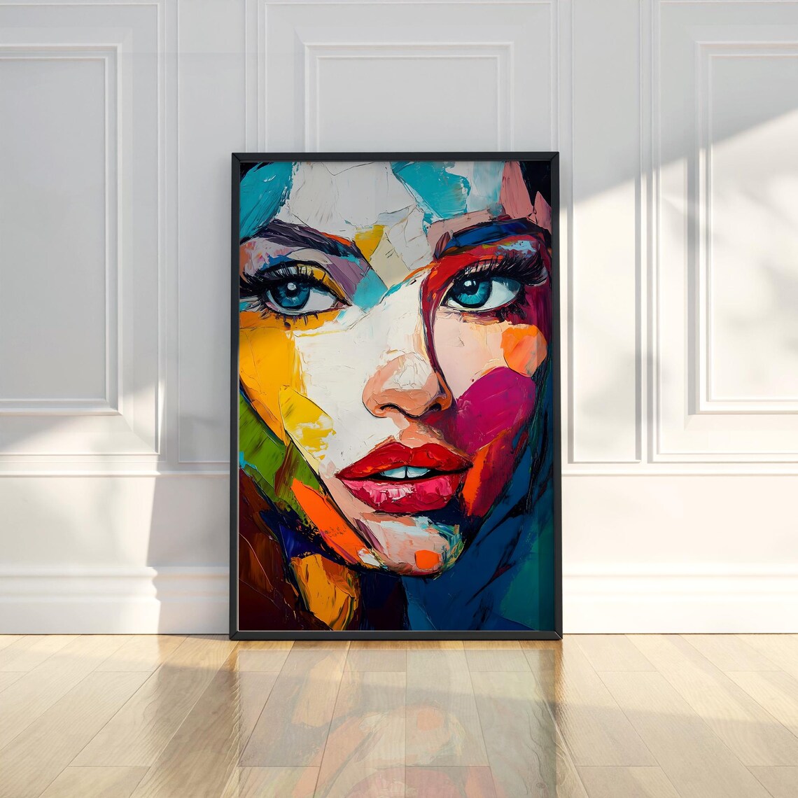 Colorful Abstract Woman Face Textured Oil Painting Portrait Poster